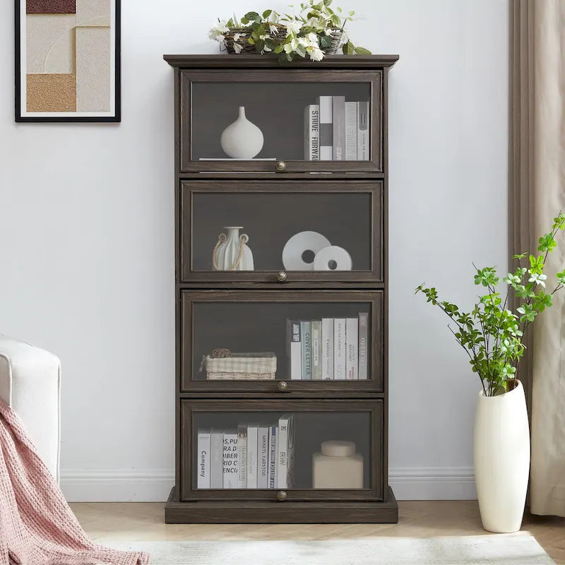 63.19 4-Tier Glass Display Cabinet with Flip-Up Doors & 150lb Capacity,Space-Saving Curio Showcase for Collectibles