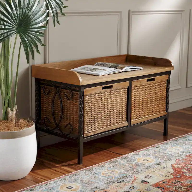 Antique Pewter/ Light Ash Storage Bench - 33 x 15.7 x 20 - 33Wx16Dx20H