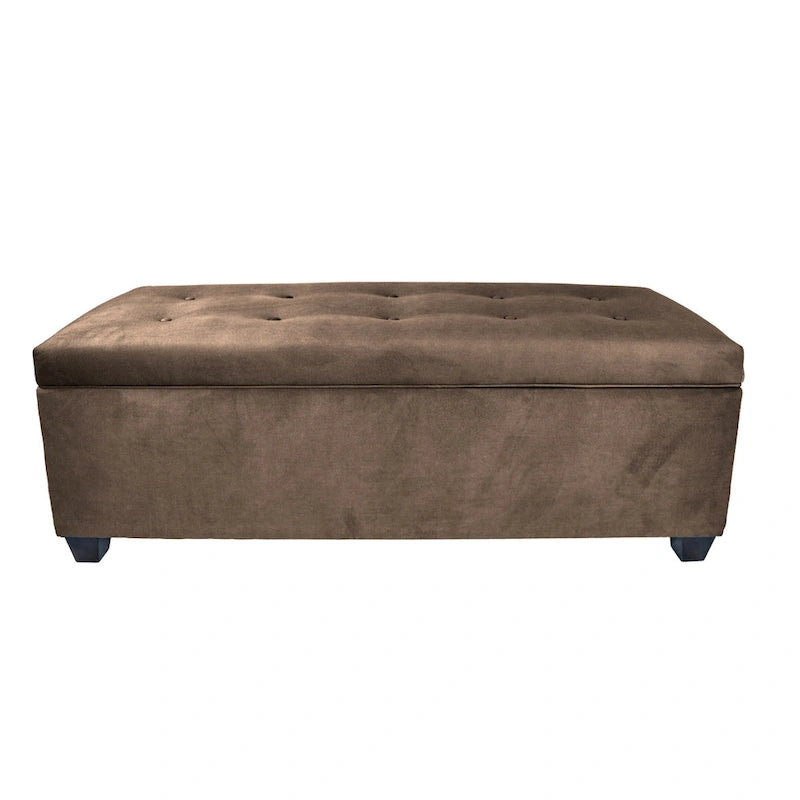 Button-tufted Linen Storage Bench