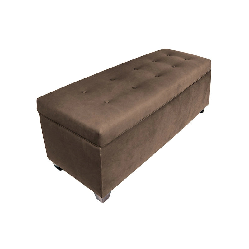 Button-tufted Linen Storage Bench